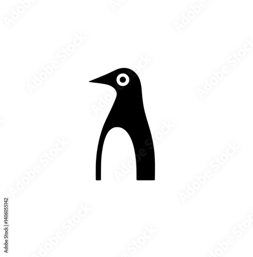 Engraved illustration of a minimalist penguin design showcasing elegance in black and white on transparent background