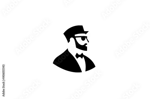 Elegant gentleman in a tuxedo with sunglasses and a stylish beard, captured in an intricate engraved illustration