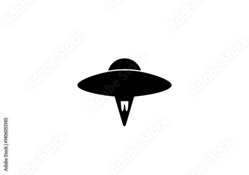 UFO silhouette designed with engraved lines on a transparent background showcasing a minimalist black and white aesthetic