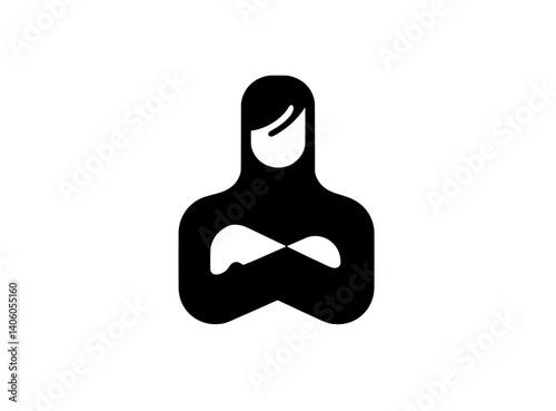 Minimalist engraved design featuring a figure with crossed arms, showcasing strength and confidence in a modern artistic style