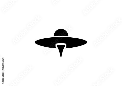 Creative engraved illustration of a mysterious UFO hovering silently in a starry sky at twilight