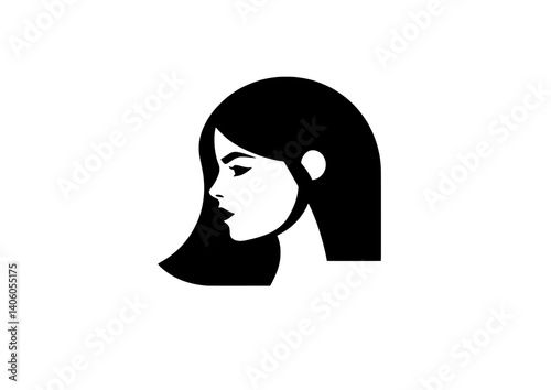 Elegant profile silhouette of a woman with flowing hair designed in black and white for artistic engraving projects