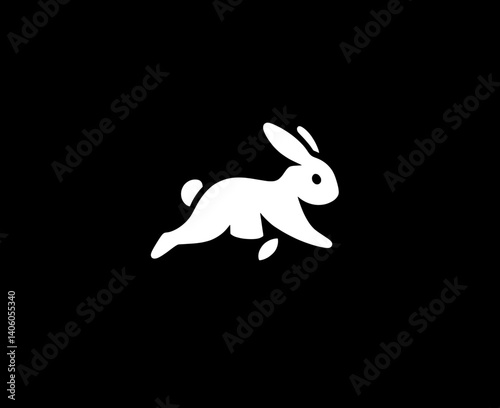 Elegant engraved illustration of a rabbit leaping gracefully, showcasing movement and freedom against a black backdrop