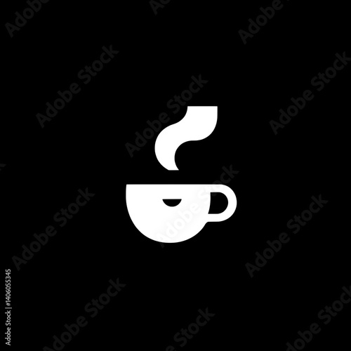 Stylized coffee cup design featuring steam rising in an elegant black and white engraved vector illustration