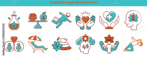 Wellness Icons Set Health Care Balance Mind Body Relax Zen