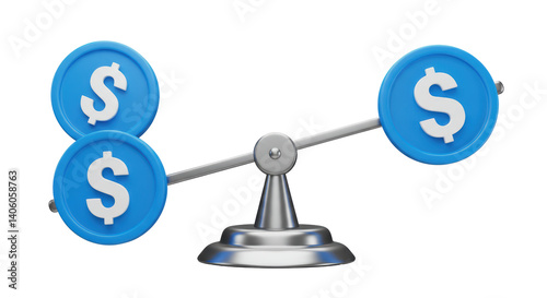 Isolated Balance Scale with Dollar Coins