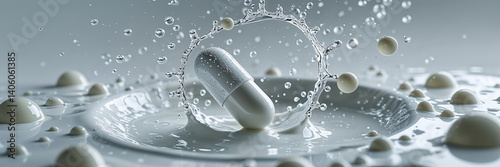 the capsule falls into the milk, splashes