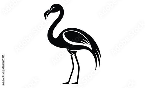 Flamingo silhouette illustration, Tropical bird graphic, Standing flamingo outline, Wading bird vector design