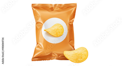 Isolated Potato Chips Bag and Single Chip