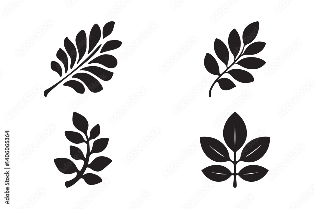Fototapeta premium Leaf Silhouette Vector Icons Botanical Nature Clipart Set