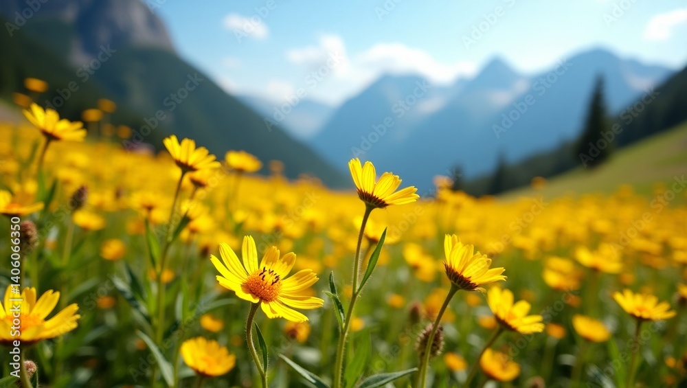 Obraz premium Stunning Yellow Flowers in a Mountain Meadow