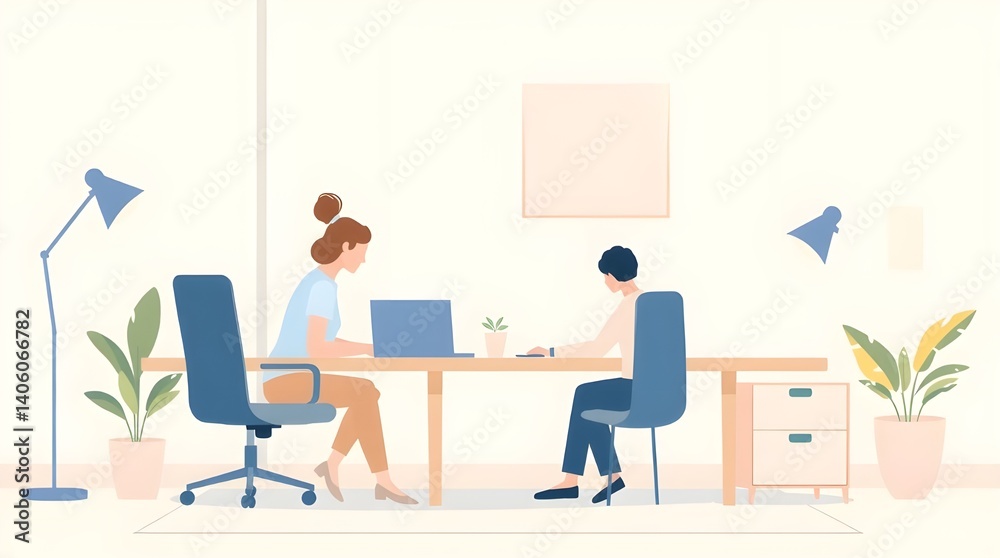 Soothing Illustration of Modern Work-Life Balance in Soft Pastel Colors
Soothing Illustration of Modern Work-Life Balance in Soft Pastel Colors