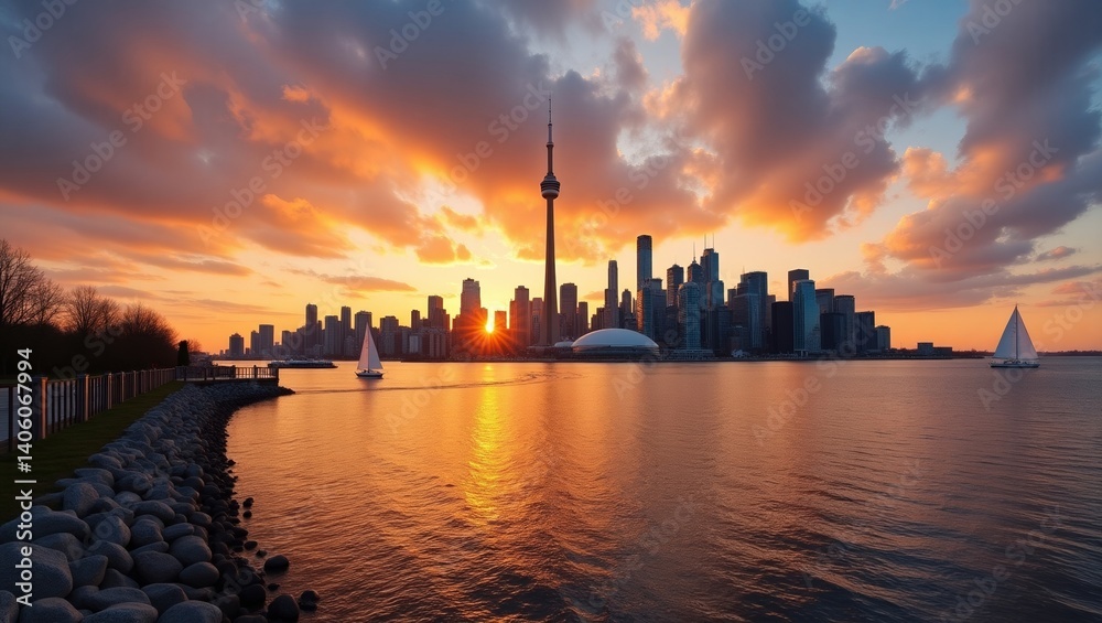 Fototapeta premium Toronto Skyline at Sunset: A Breathtaking City View