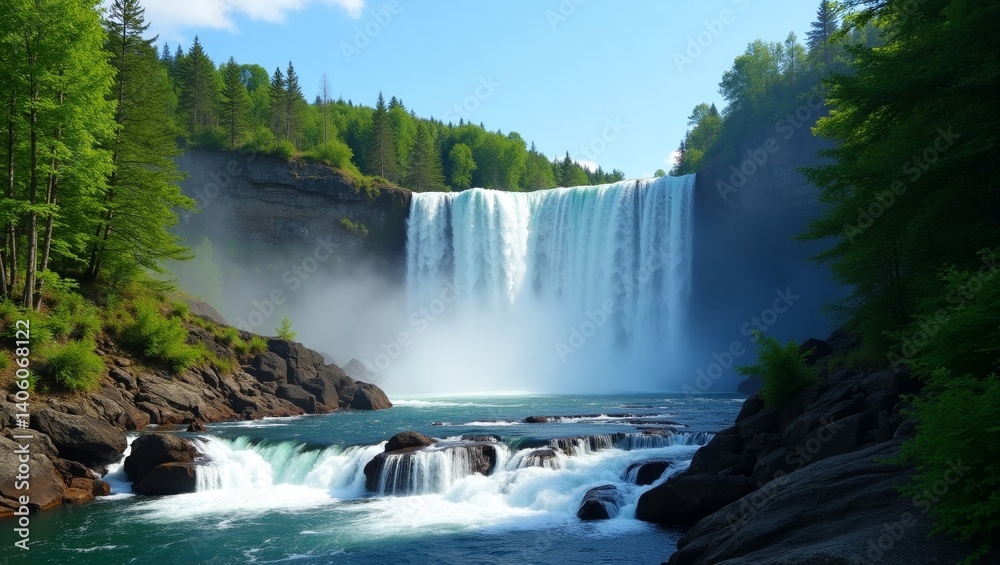 Fototapeta premium Majestic Waterfall in Lush Forest Landscape