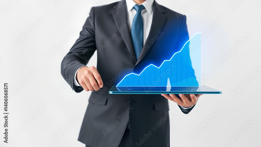 Rising Financial Graph Displayed on Transparent Device. Rising Financial Graph Displayed on Transparent Device.