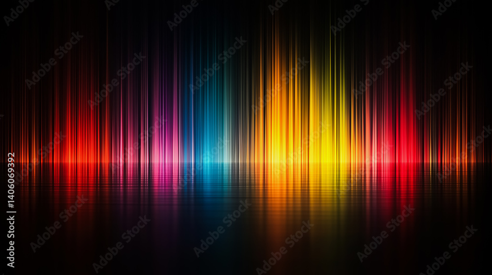 Vibrant abstract background with colorful vertical light beams reflecting on dark surface, spectrum of neon colors, futuristic energy lines, dynamic digital artwork for modern design concepts. Vibrant abstract background with colorful vertical light beams reflecting on dark surface, spectrum of neon colors, futuristic energy lines, dynamic digital artwork for modern design concepts.