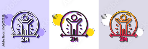 Social distance line icon. Halftone dotted pattern. Gradient icon with grain shadow. People isolation sign. Prevention rules symbol. Line social distance icon. Various designs. Vector