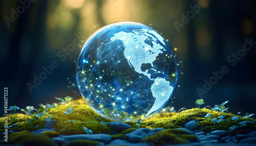 Obraz na płótnie Global Network, Digital World Globe Hologram, Concept of Global Connectivity, Technology Background w salonie