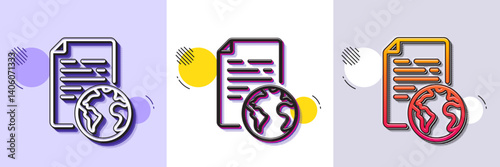 Internet document line icon. Halftone dotted pattern. Gradient icon with grain shadow. Doc file page sign. Office note symbol. Line internet document icon. Various designs. Vector