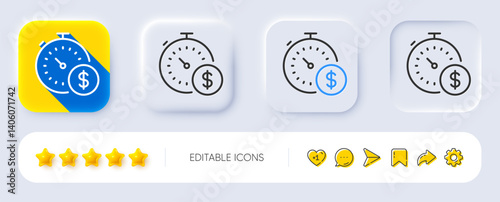 Last minute sale line icon. Neumorphic, Flat shadow, 3d buttons. Shopping timer sign. Supermarket time symbol. Line last minute icon. Social media icons. Vector