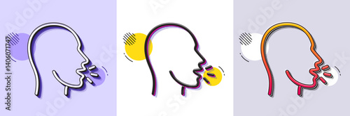 Cough line icon. Halftone dotted pattern. Gradient icon with grain shadow. Coronavirus symptom sign. Flu, sneeze or pneumonie symbol. Line cough icon. Various designs. Vector