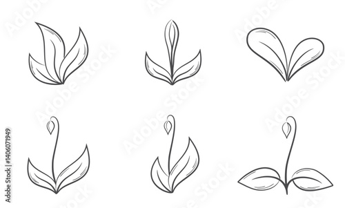 Spring sprout line illustration set. Nature design elements. Isolated vector images