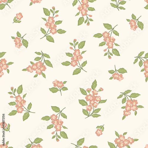 Delicate vintage petit floral seamless vector pattern with ditsy blossoms, foliage. Classic botanical design with spring garden flowers. Perfect for wedding stationery, apparel, traditional textiles