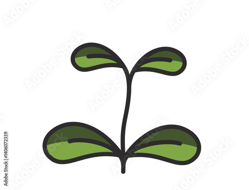 Spring growing plant sprout illustration in green colors. Nature and planting design element. Isolated vector image