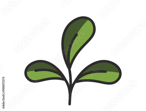 Plant with three rounded leaves illustration in green colors. Nature, spring and planting design element. Isolated vector image