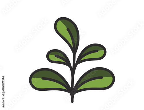 Spring plant with five rounded leaves illustration in green colors. Planting and nature design element. Isolated vector image