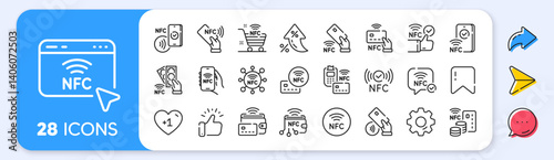 Nfc line icons. Interest rate, AI generate, Inflation icons. Near-field communication, contactless card, smartphone payment set. Mobile phone pay, nfc technology and Pos terminal icons. Vector