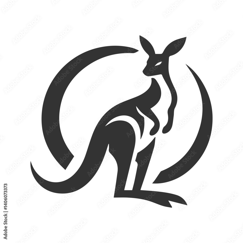 Naklejka premium Minimal Kangaroo Logo Design – Wildlife Animal Symbol in Circle Style.