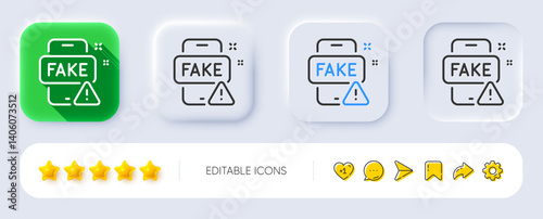 Fake news line icon. Neumorphic, Flat shadow, 3d buttons. Web propaganda sign. Wrong truth symbol. Line fake news icon. Social media icons. Vector