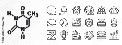 Burger, Chemical formula and Gluten free line icons for web app. Glare of light effect. Message icon. Pack of Oil drop, Work home, Internet warning pictogram icons. Vector