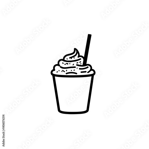 Simple milkshake cup drawing with whipped cream icon