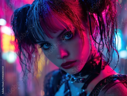 Wet-haired woman gazes inte...