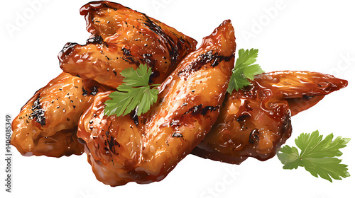 Grilled chicken wings illustrated in tasty barbecue style on a transparent background --ar 16:9 --v 7.0