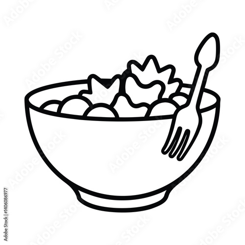 Vector Silhouette of Tossed Salad Bowl with Fork