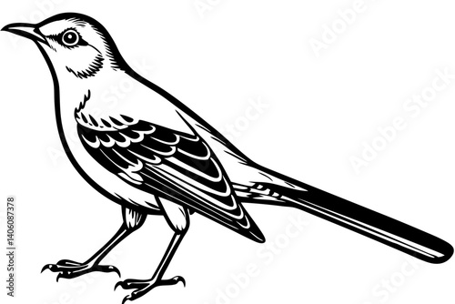 Northern Mockingbird Vector Drawing