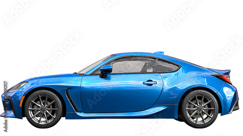 Shiny blue sports car side view isolated on transparent background, hd realistic 8k, --ar 16:9 --v 7.0