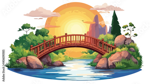 Serene Sunset Bridge Over River