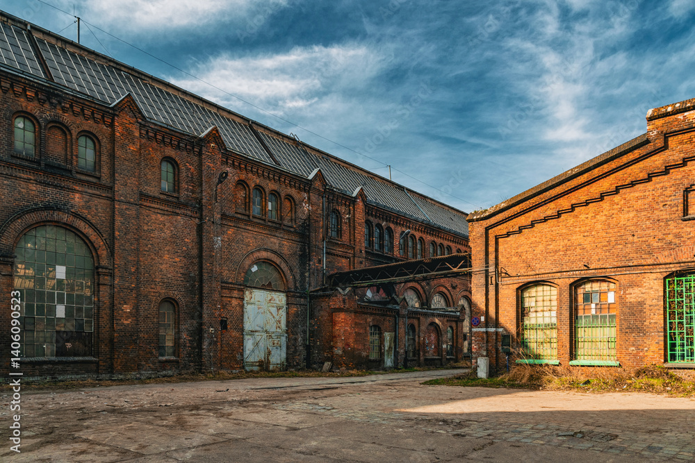 Old brick warehouses at the historic shipyard in Gdansk Old brick warehouses at the historic shipyard in Gdansk