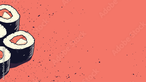 Colorful Cartoon Sushi Illustration on Red Background for Food Concept Design