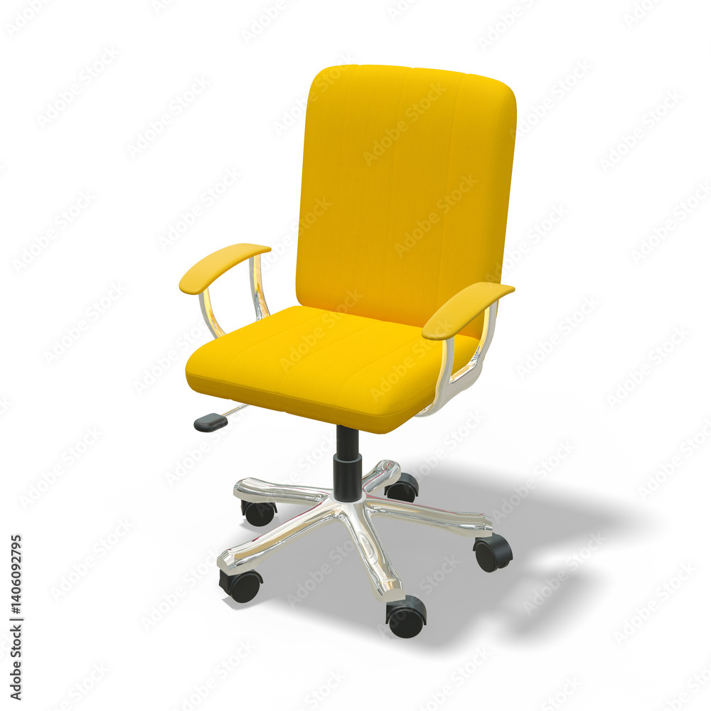 fauteuil de bureau en tissus jaune, vu de trois quart - rendu 3D - fond transparent fauteuil de bureau en tissus jaune, vu de trois quart - rendu 3D - fond transparent