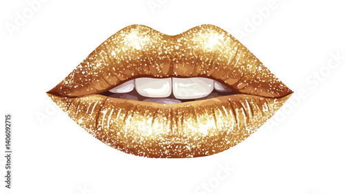 Elegant Gold Colored Lipstick with Shimmering Gold Glitter Makeup Cosmetic Product