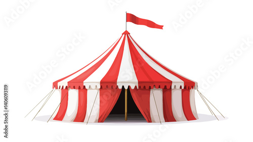 Vibrant Red and White Circus Tent with Flag - Eye-catching Image for Festive Events