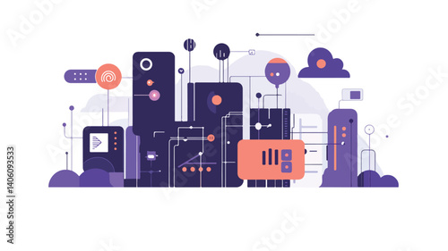 Vibrant External Network Abstract Cartoon Flat Illustration