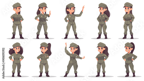 Inspiring Army Captain Leading Female Troops in Camouflage Uniform