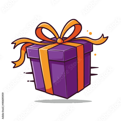 Purple gift box with orange ribbon and bow