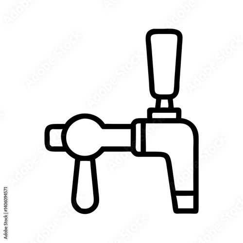 Minimalist black line icon of beer tap with handle and spout, isolated on white background, vector bar equipment symbol in outline style